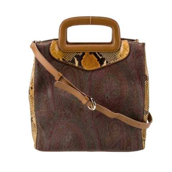 Etro Coated Canvas Paisley & Snakeskin print Shoulder Crossbody EUC Rare - Picture 1 of 16